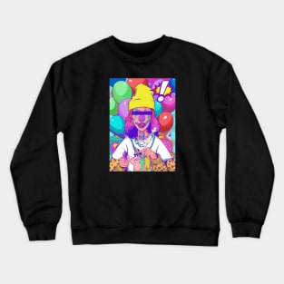 Colorful blind folded joker with many ballons illustration Crewneck Sweatshirt